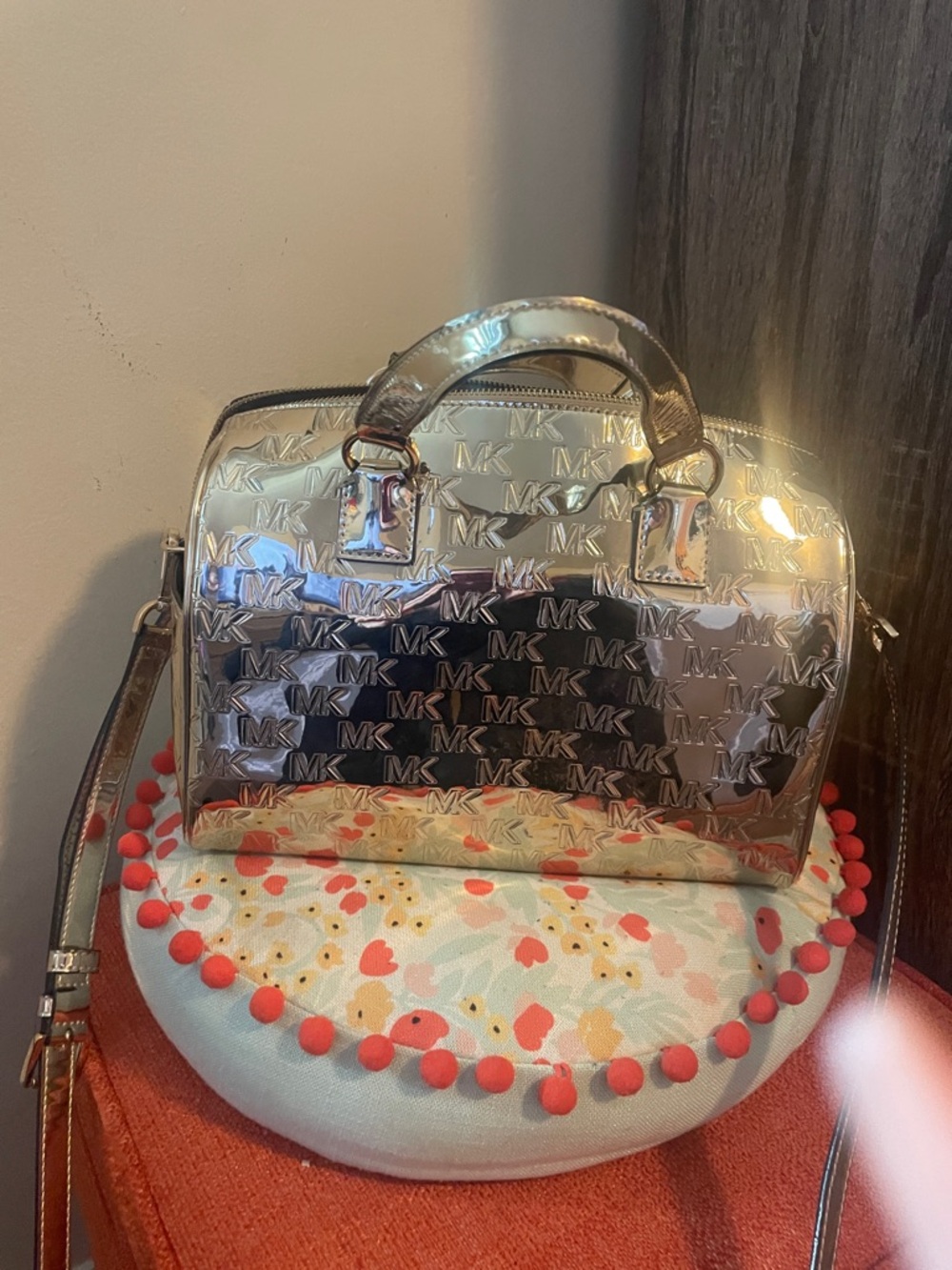 Michael Kors Reflective Metallic Gold MK Logo Satchel